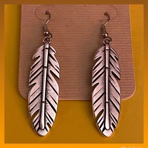 Brushed Silver Feather Dangle Earrings